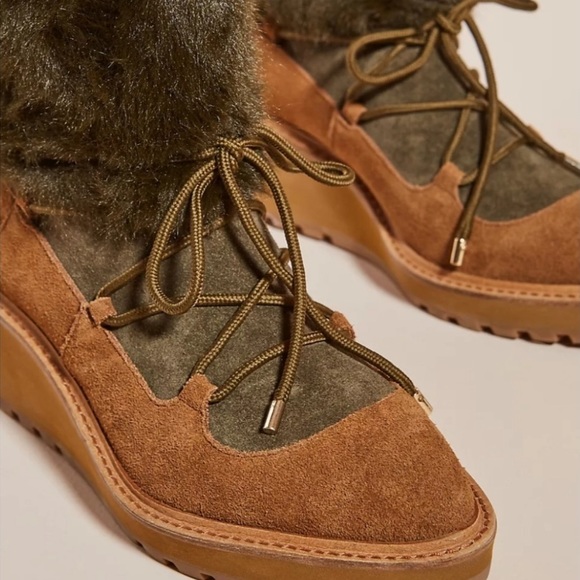 Cecelia New York Graham Shearling Suede Green Fur Trimmed Booties Boots 7 NIB - Picture 2 of 6